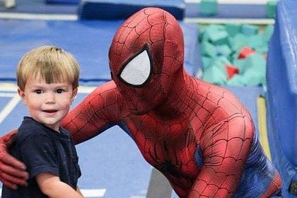 Spiderman with young boy